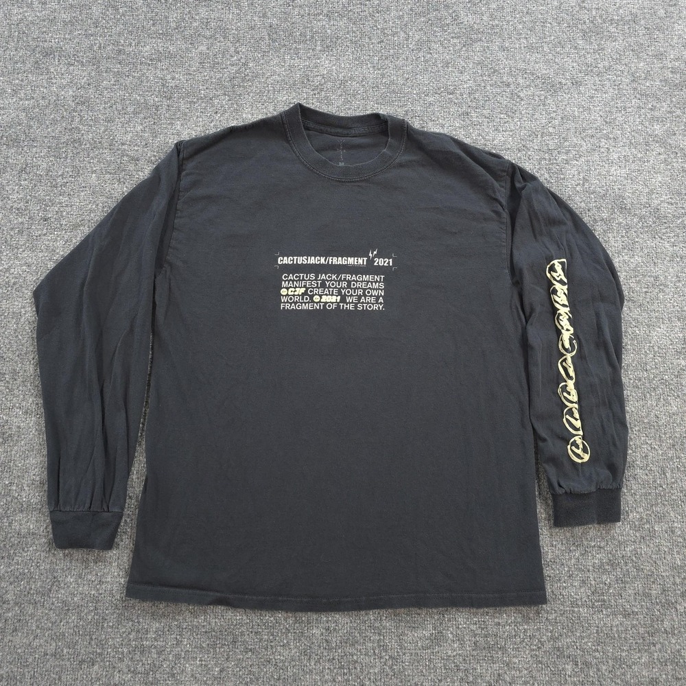Cactus Jack Shirt Mens Medium Black Fragment 2021 Long Sleeve Travis Scott Tee